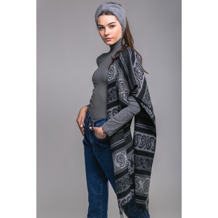 Палантин "Огуречный принт", размер 67х175 см, цвет чёрный/серый