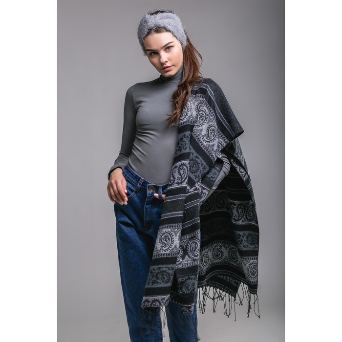 Палантин "Огуречный принт", размер 67х175 см, цвет чёрный/серый