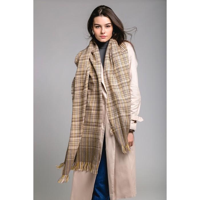Шарф "Парижская романтика", размер 60х200 см, цвет охра/коричневый, принт клетка