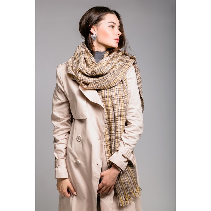 Шарф "Парижская романтика", размер 60х200 см, цвет охра/коричневый, принт клетка