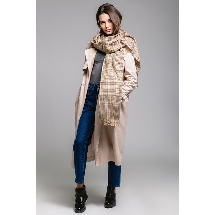 Шарф "Парижская романтика", размер 60х200 см, цвет охра/коричневый, принт клетка