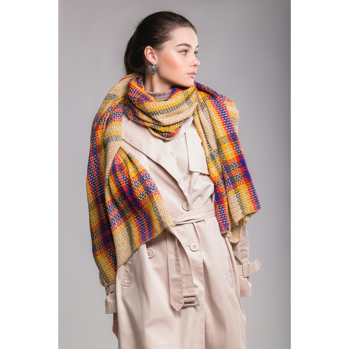 Шарф "Яркая клетка", размер 50х180 см, цвет кремовый/жёлтый
