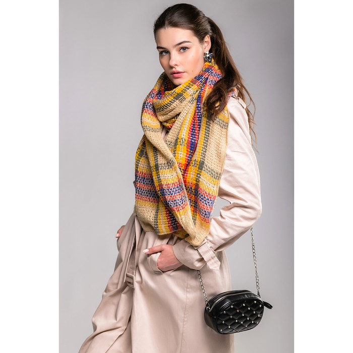 Шарф "Яркая клетка", размер 50х180 см, цвет кремовый/жёлтый