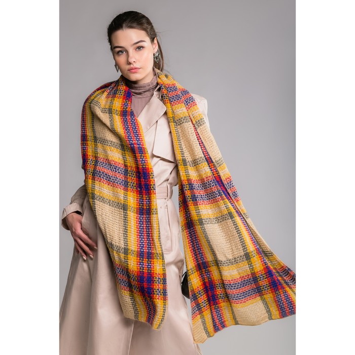 Шарф "Яркая клетка", размер 50х180 см, цвет кремовый/жёлтый