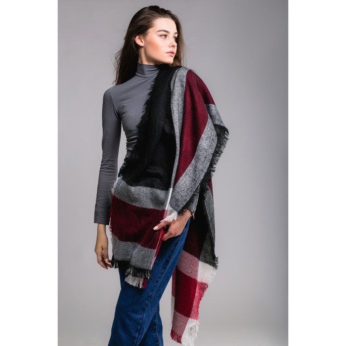 Шарф "Большая клетка", размер 60х200 см, цвет бордовый/белый