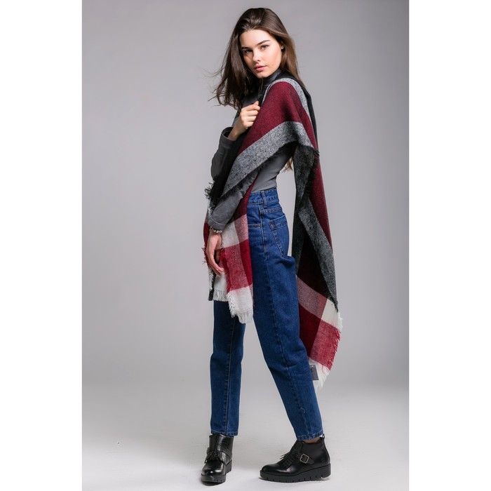 Шарф "Большая клетка", размер 60х200 см, цвет бордовый/белый