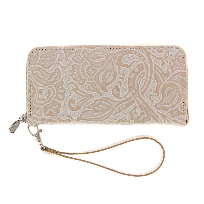 Кошелёк женский на молнии, 3 отдела для купюр, для монет, цвет бежевый