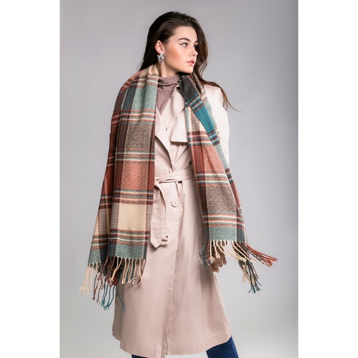 Шарф "Шотландская клетка", размер 57х195 см, цвет изумрудный/коричневый