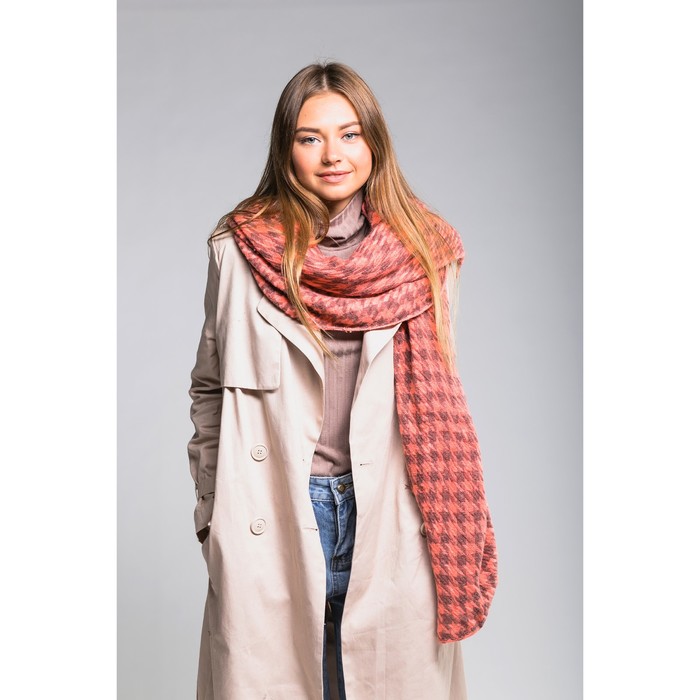 Шарф "Геометрия", размер 60х200 см, цвет коралловый