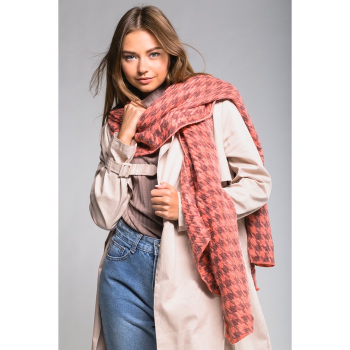 Шарф "Геометрия", размер 60х200 см, цвет коралловый