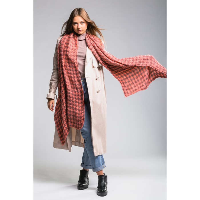 Шарф "Геометрия", размер 60х200 см, цвет коралловый