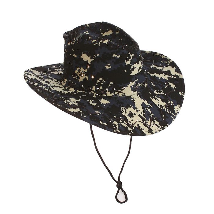 Шляпа ковбойская "Камуфляж", пиксели, р-р 56-58, длинные поля