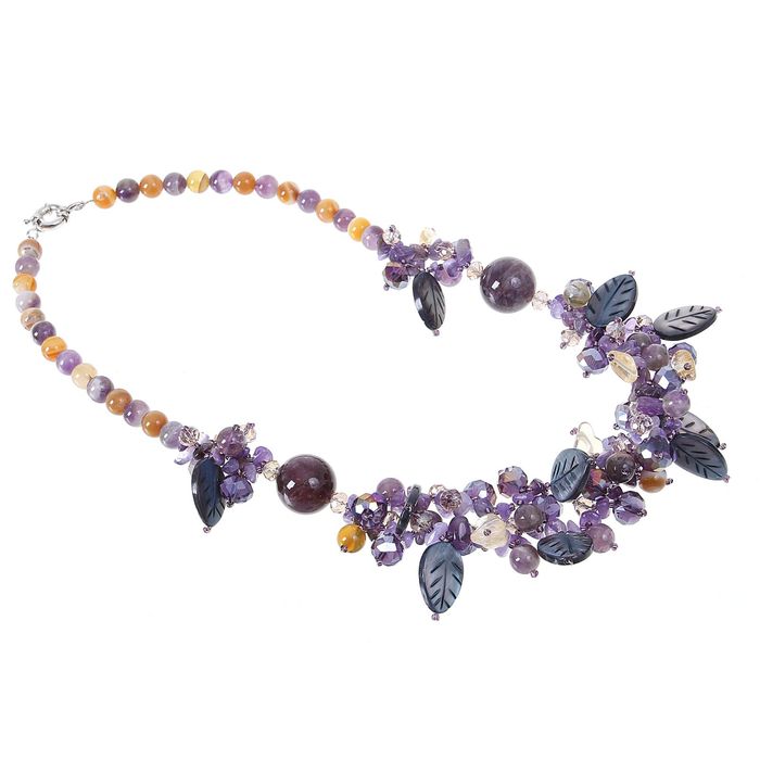 Колье листочки перламутровые "Аметист с сердоликом"