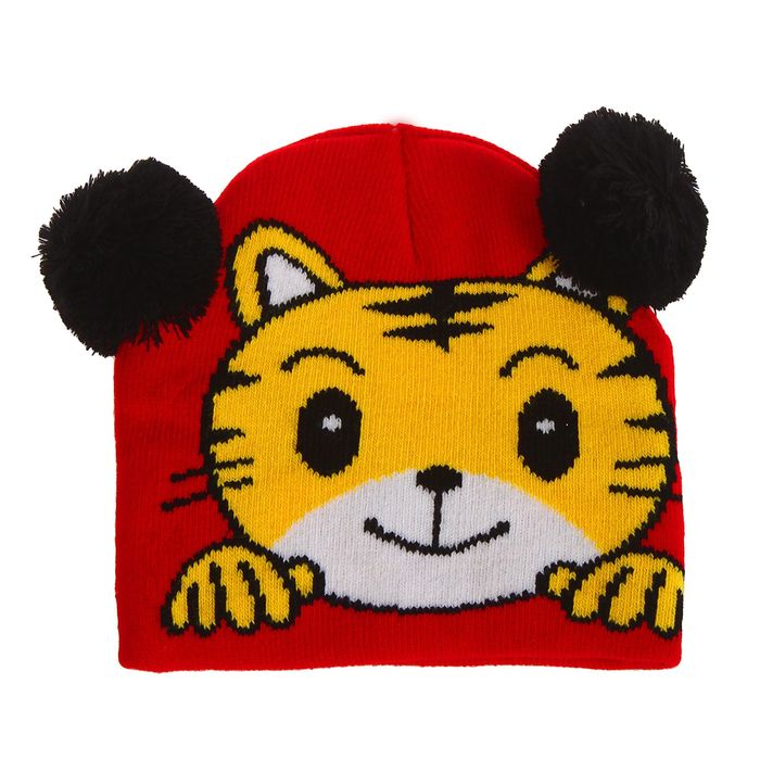 Шапка детская "Кошка", р-р 50-55, цвет красный