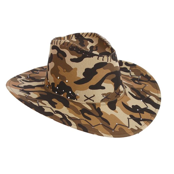 Шляпа ковбойская "Хаки", длинные поля, р-р 56-58, цвет коричневый