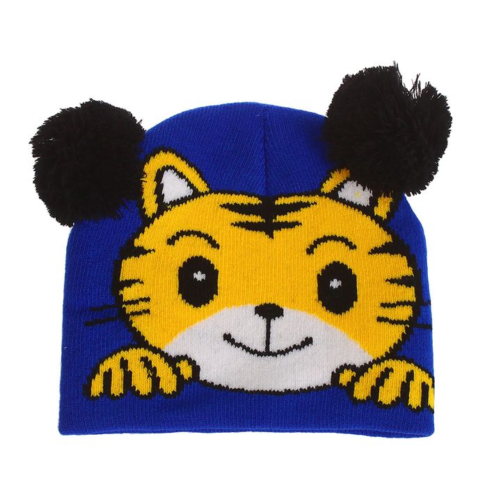 Шапка детская "Кошка", р-р 50-55, цвет синий