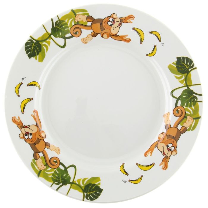 Тарелка мелкая 20 см "Обезьянки", рисунок МИКС