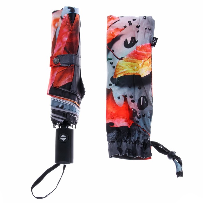 Зонт автоматический "Капли на листьях", R=58см, разноцветный