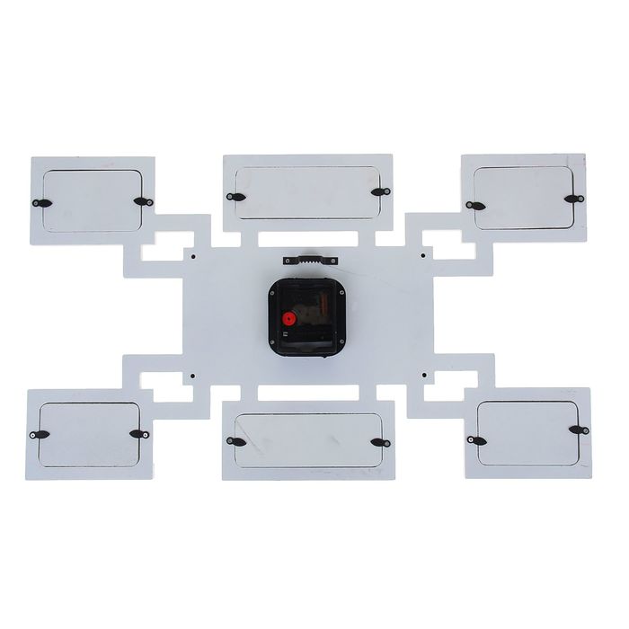 Часы настенные хайтек+6 фоторамок Жучок белые (фото 6х9,5-4шт 5х14,5-2шт) 35*60см без стекла