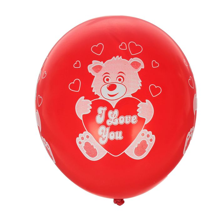 Шар латексный 14" "Мишка" I love you, пастель, набор 25 шт., цвет красный
