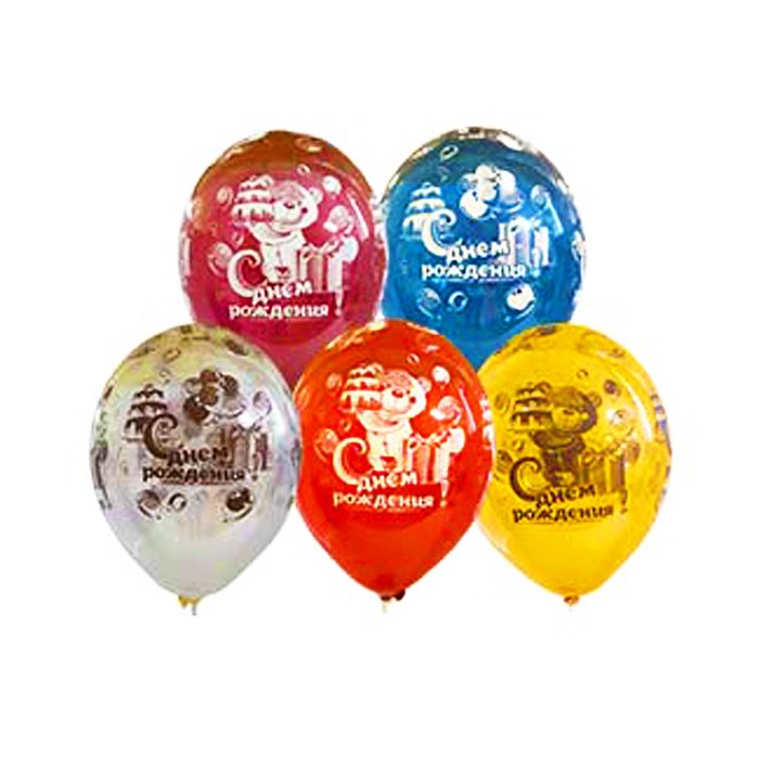 Шар латексный 14" "Мишка с тортом", кристалл, набор 25 шт., цвета МИКС