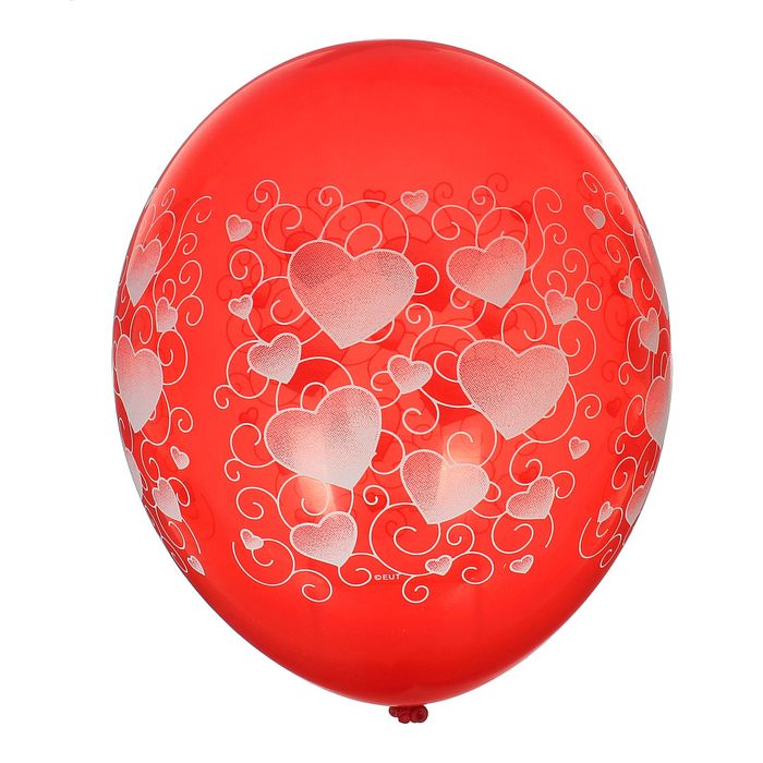 Шар латексный 14" "Сердце, орнамент", кристалл, набор 25 шт., цвет красный