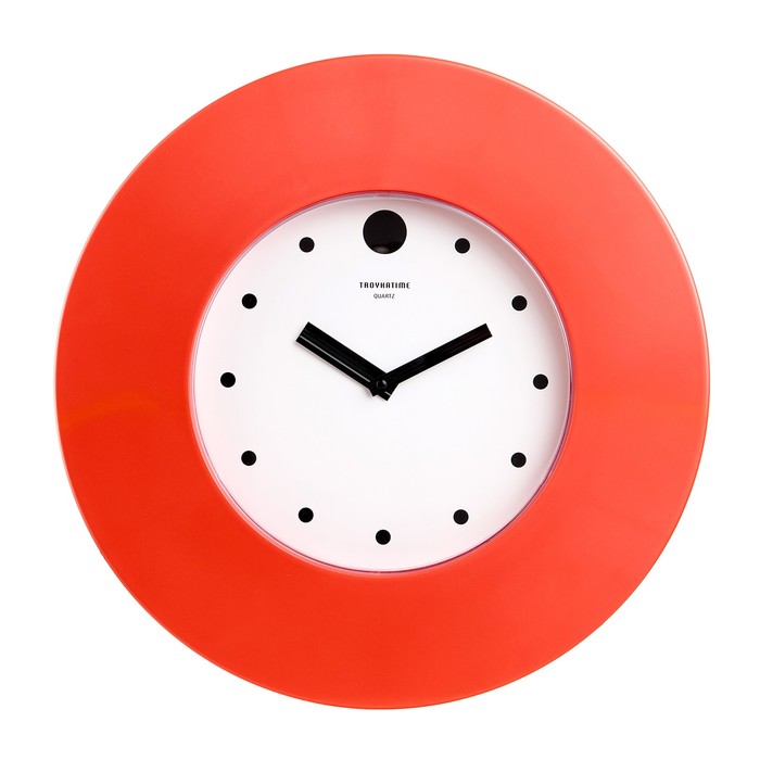 Часы настенные круглые Классика, широкий красный обод, 37х37 см
