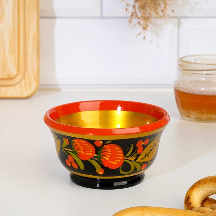 Солонка «Земляничка», с крышкой, 9×8 см, хохлома