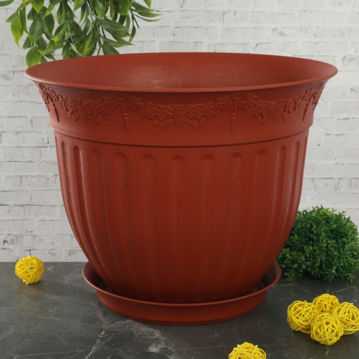 Кашпо с поддоном 6 л "Виноград", цвет терракотовый