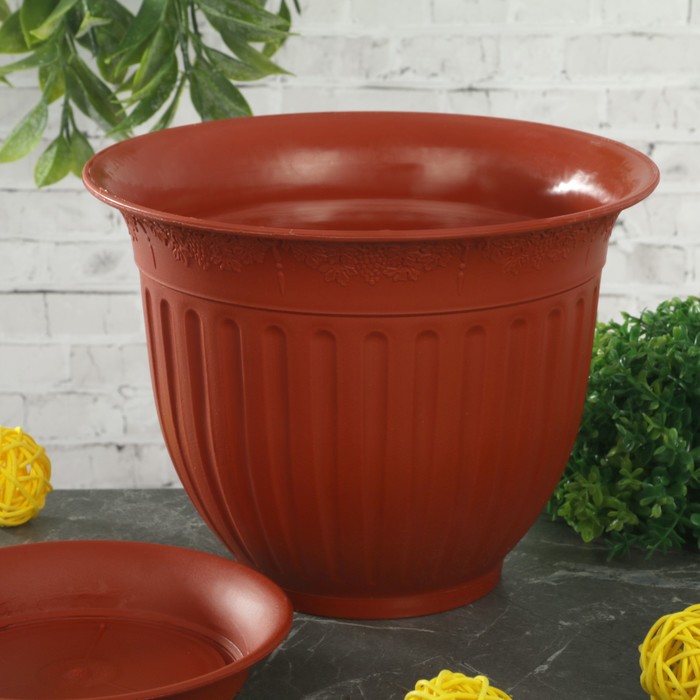 Кашпо с поддоном 1 л "Виноград", цвет терракотовый
