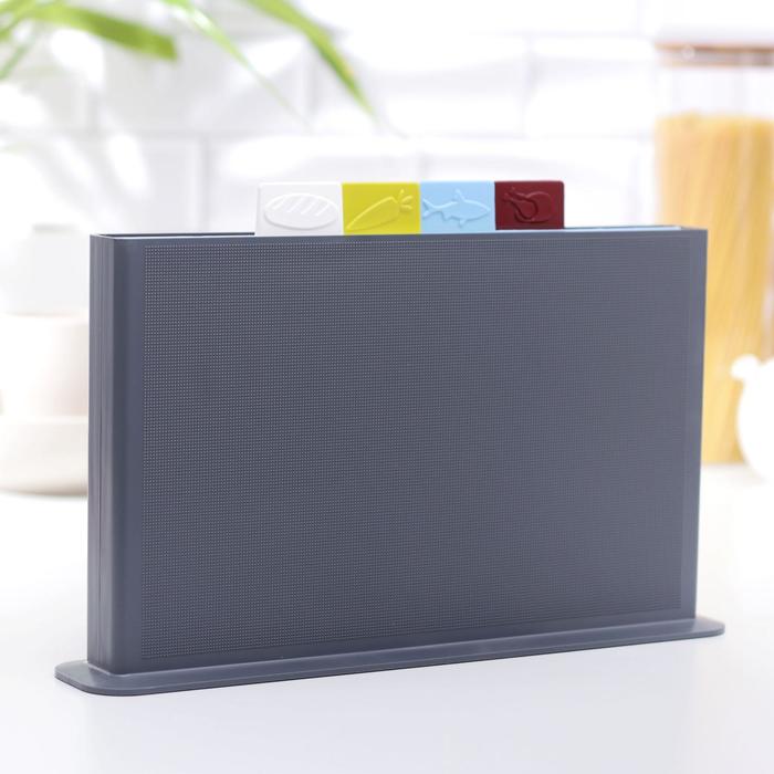 Набор разделочных досок 36х23 см с маркерами, на подставке, 4 шт