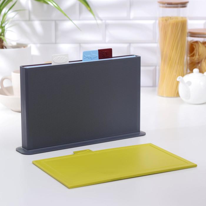 Набор разделочных досок 36х23 см с маркерами, на подставке, 4 шт