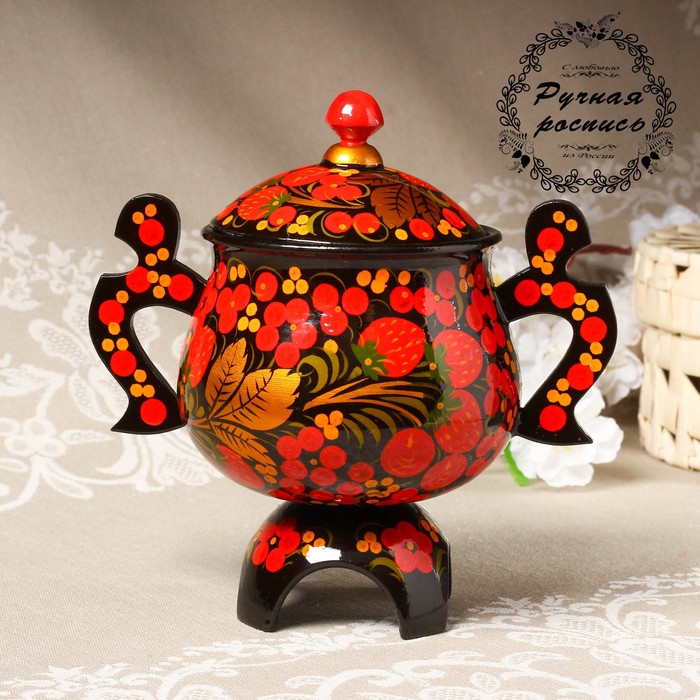 Сахарница «Хохлома» с резными ручками