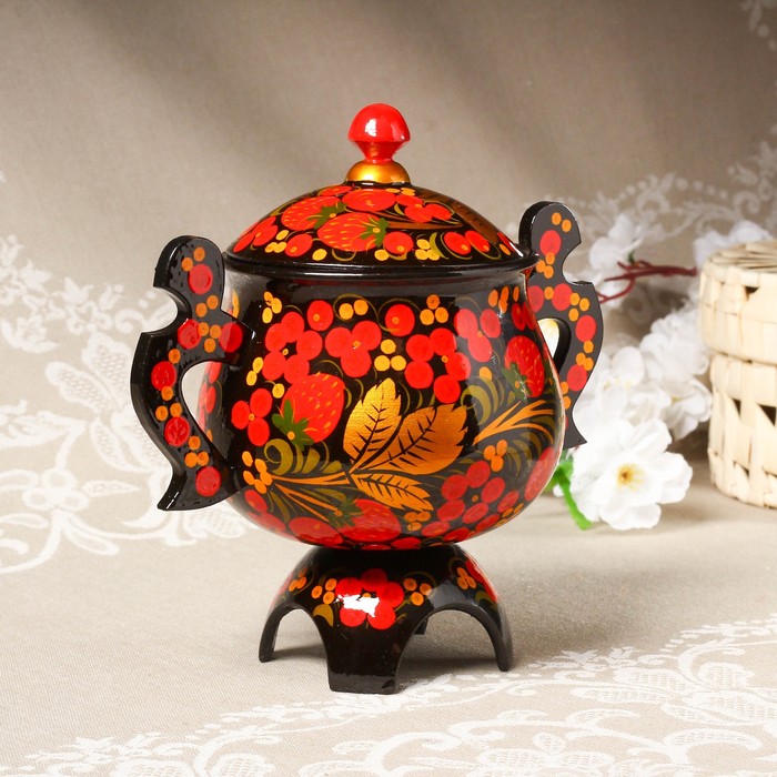 Сахарница «Хохлома» с резными ручками