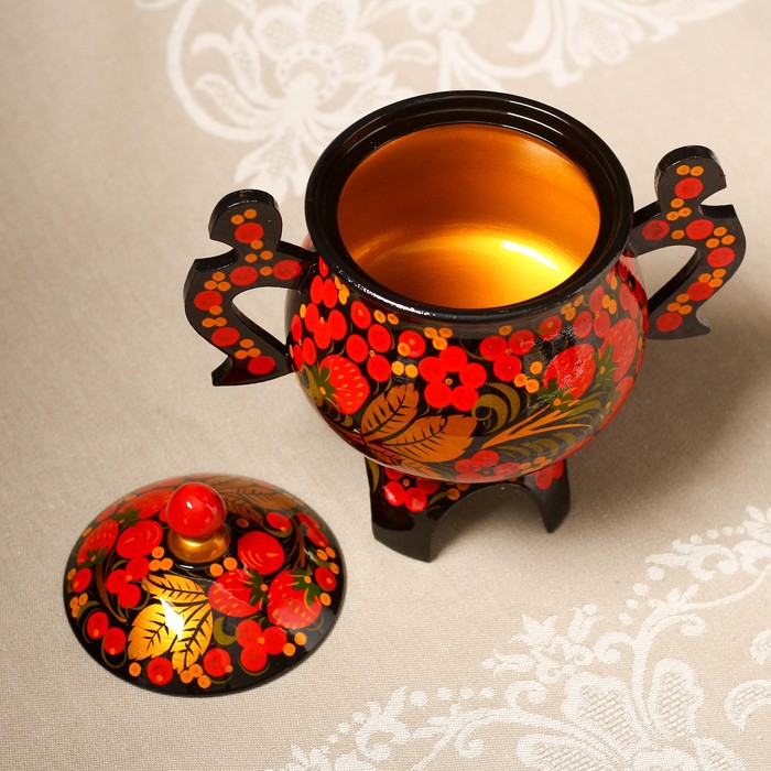 Сахарница «Хохлома» с резными ручками