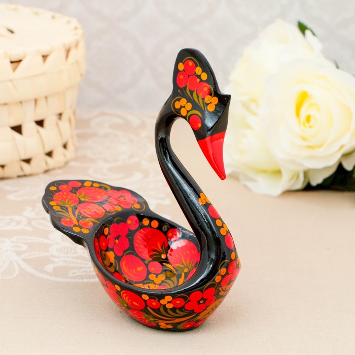 Конфетница «Лебедь», хохлома