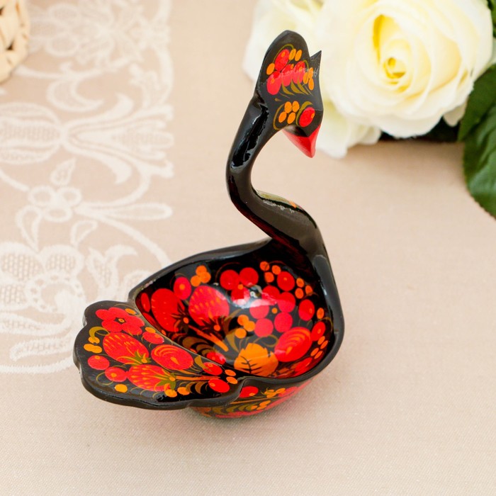 Конфетница «Лебедь», хохлома