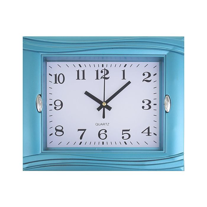 Часы настенные прямоугольные "Волна", 2 держателя, циферблат белый, рама голубая