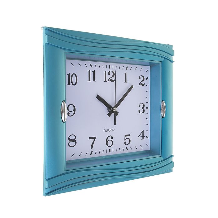 Часы настенные прямоугольные "Волна", 2 держателя, циферблат белый, рама голубая