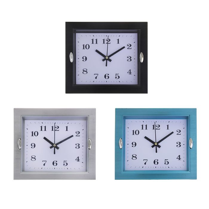 Часы настенные прямоугольные "Рифление", 2 держателя, циферблат белый, рама микс