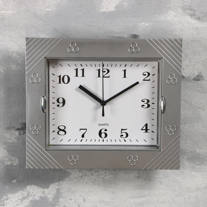 Часы настенные прямоугольные "Волна", 2 держателя, циферблат белый, рама серебристая