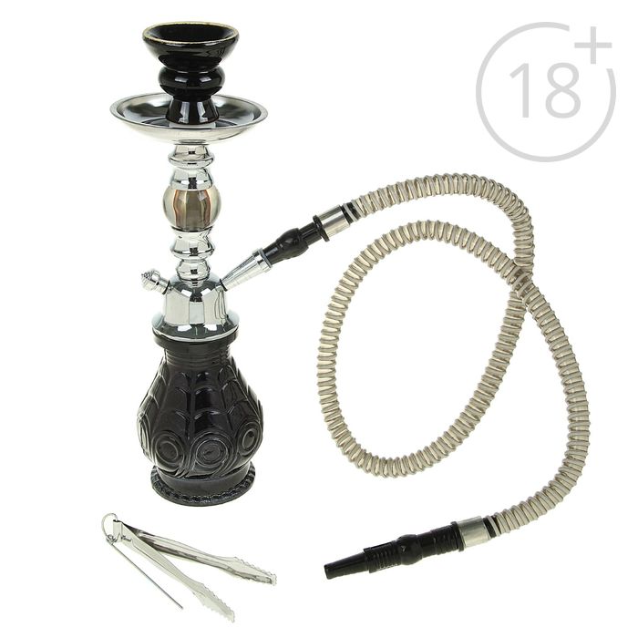 Кальян "Дункан", 20 см, 1 трубка, колба-ваза чёрная, шахта серебристая