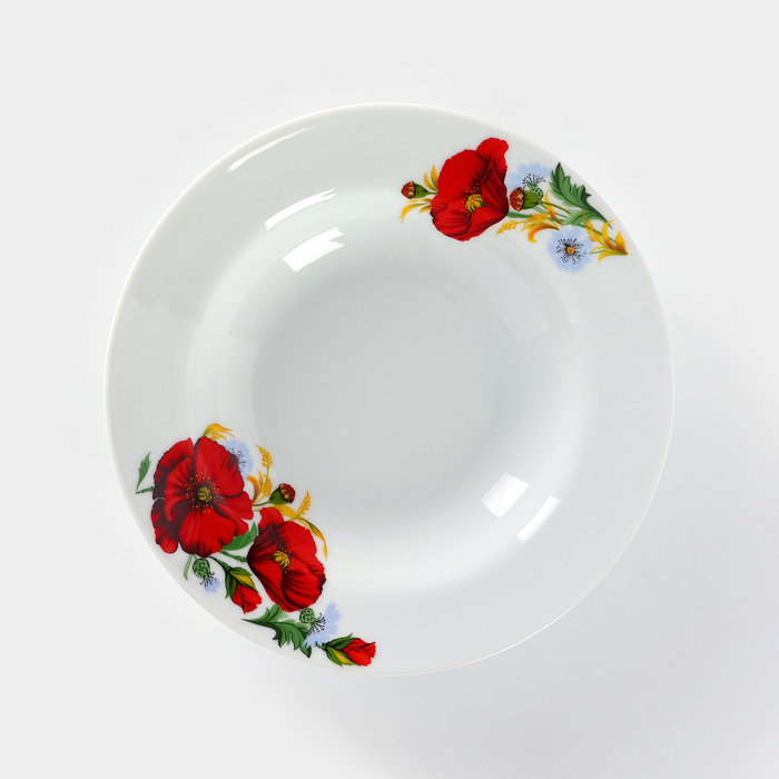 Тарелка фарфоровая глубокая «Маки красные», 230 мл, d=20 см, белая тарелка мелкая маки красные d 20 см 1 шт