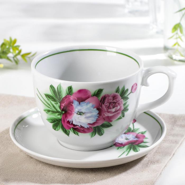Чайная пара 500 мл "Подарочная. Пион", блюдце d=16 см