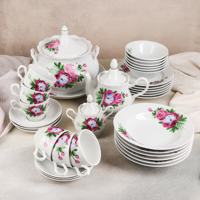 Набор столовой посуды "Пион", 34 предмета