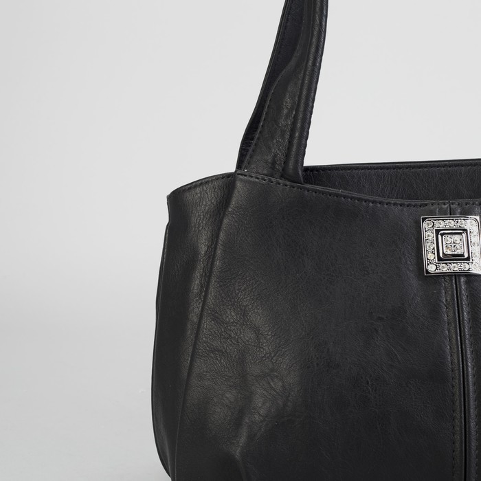 Сумка женская на молнии, 1 отдел с перегородкой, 3 наружных кармана, чёрная