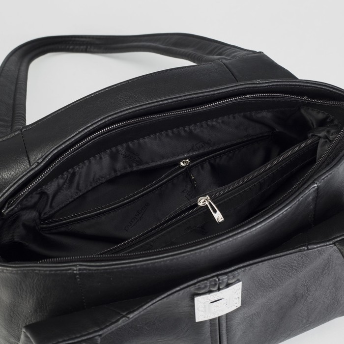 Сумка женская на молнии, 1 отдел с перегородкой, 3 наружных кармана, чёрная