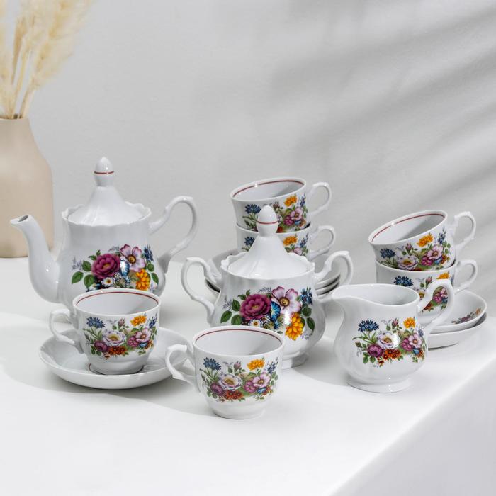 Сервиз чайный фарфоровый «Букет цветов», 15 предметов сервиз чайный фарфоровый букет цветов 15 предметов