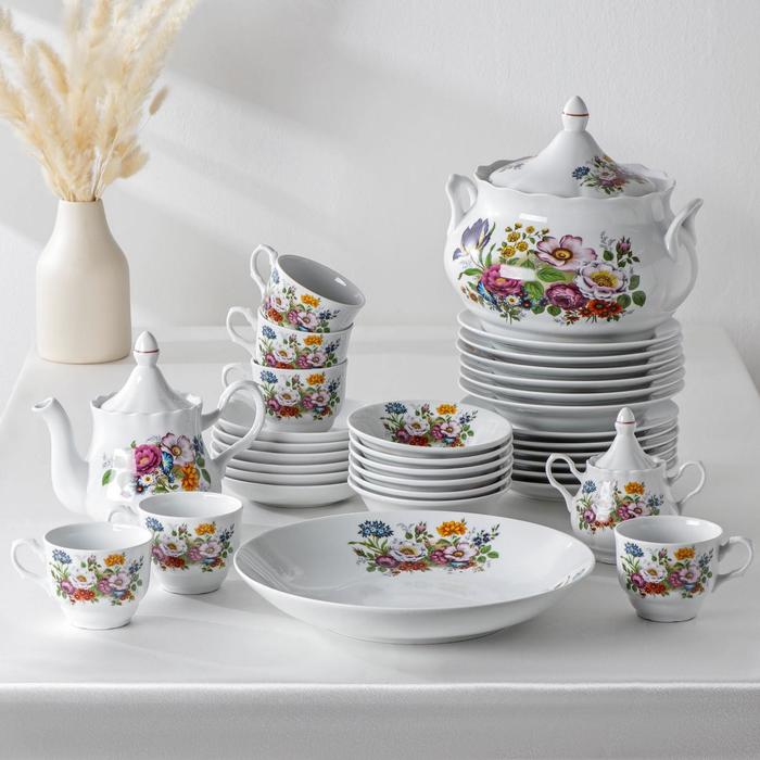 набор чайной посуды нордпласт барби 34 предмета Набор столовой посуды «Букет цветов», 34 предмета