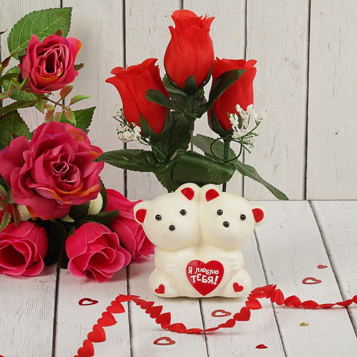Мишки с розами в коробке "Только для тебя" 3 красных розы